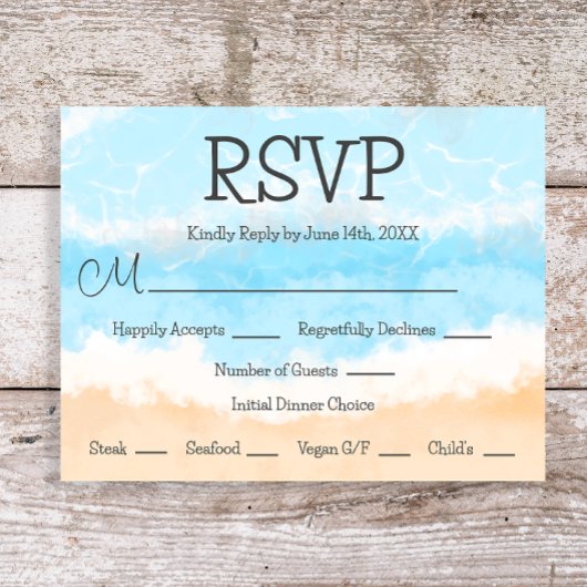 Blue Ocean Coastal Elegante Wedding RSVP Cards Einladung