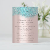Blue Ocean Confetti Rose Gold Bridal Sweet 16. Einladung (Stehend Vorderseite)