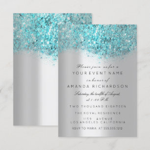 Blue Ocean Confetti Silver Gray Bridal Sweet 16. Einladung