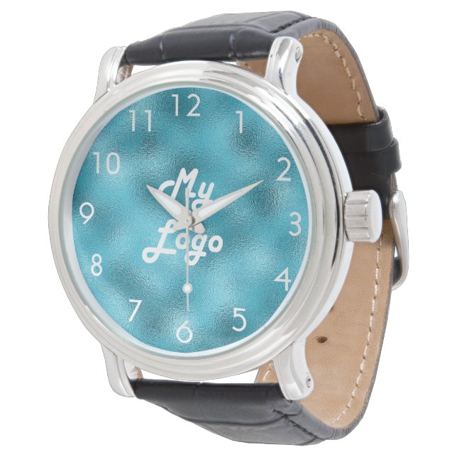 Blue Ocean Custom Business Logo weiß Armbanduhr (Schrägansicht)