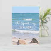 Blue Ocean Foto Beach Hochzeit im Freien Einladung (Stehend Vorderseite)