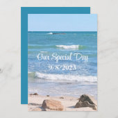 Blue Ocean Foto Beach Hochzeit im Freien Einladung (Vorne/Hinten)