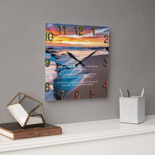 Blue Ocean Gold Christlich Faith Quadratische Wanduhr (Büro)