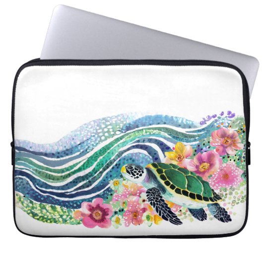Blue Ocean & Happy Green Turtle Laptopschutzhülle (Vorderseite)