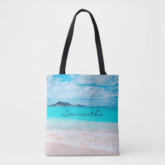 Blue Ocean Hawaii Tropical Sandy Beach Foto Name Tasche (Vorderseite)