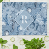 Blue Ocean Life Beach Monogram Geschirrtuch (Gefaltet)