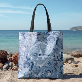 Blue Ocean Life Coastal Beach Monogram Tasche