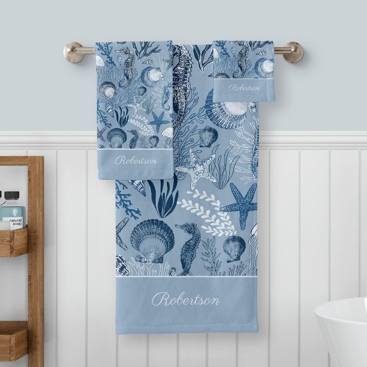 Blue Ocean Life Individuelle Name Badhandtuch Set