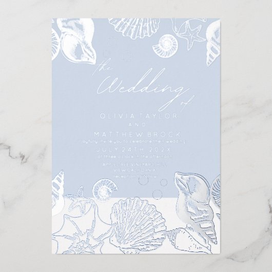 Blue Ocean Muscheln Einladung zur Hochzeit (Vorderseite)