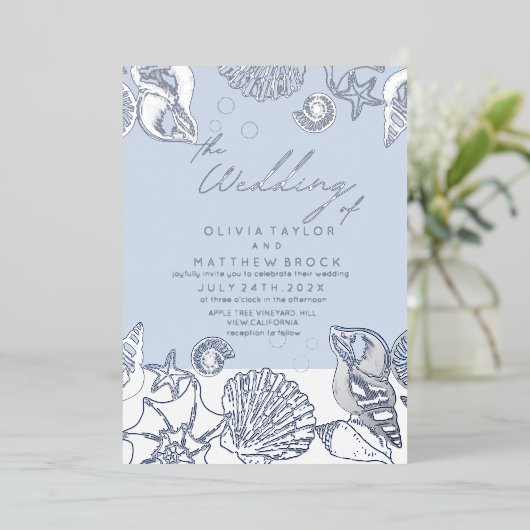 Blue Ocean Muscheln Einladung zur Hochzeit (Stehend vorne)
