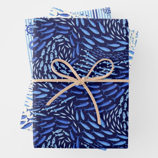 Blue Ocean Nautical Set mit drei Designs Geschenkpapier Set (Beispiel)