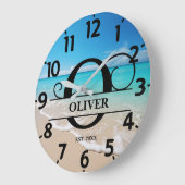 Blue Ocean O Monogram Große Wanduhr (Winkel)