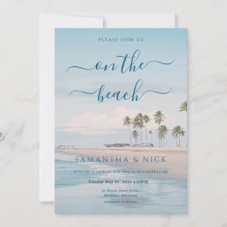 Blue Ocean Palm Tree Beach Wedding Einladung