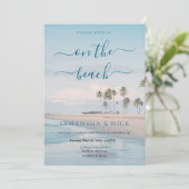 Blue Ocean Palm Tree Beach Wedding Einladung (Stehend Vorderseite)