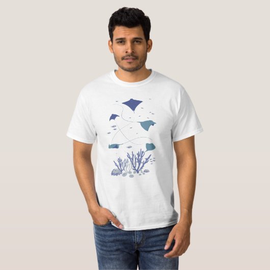 Blue Ocean Print Stingray T-Shirt (Vorne ganz)