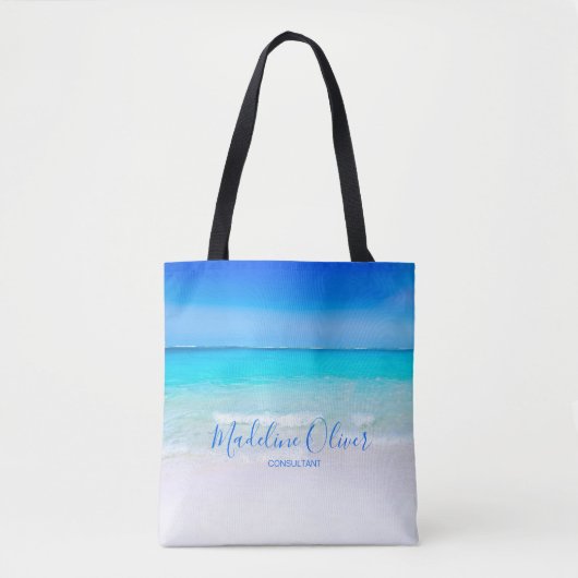 Blue Ocean Sand Beach Scene Business Tasche (Vorderseite)