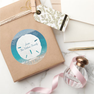 Blue Ocean Sand Dollar Frohe Weihnachten von Runder Aufkleber