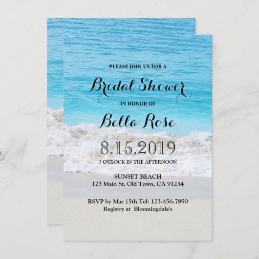 Blue Ocean Sand Wave Beach Brautparty Card Einladung (Vorne/Hinten)