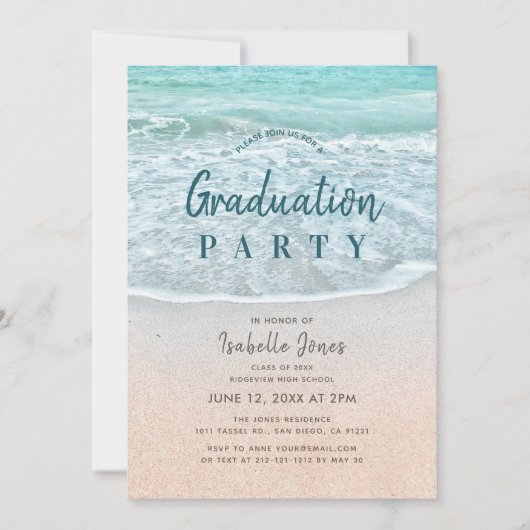 Blue Ocean & Sandy Beach Abschluss Einladung (Vorderseite)