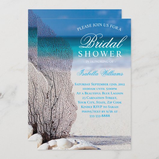 Blue Ocean & Sandy Beach Brautparty Einladung (Vorne/Hinten)