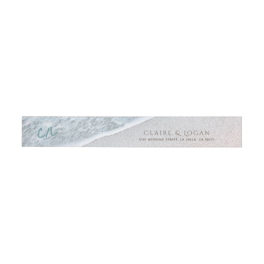 Blue Ocean & Sandy Beach Monogram Wraparound Label (Person)