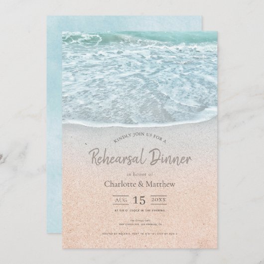 Blue Ocean & Sandy Beach Probe Dinner Einladung (Vorne/Hinten)