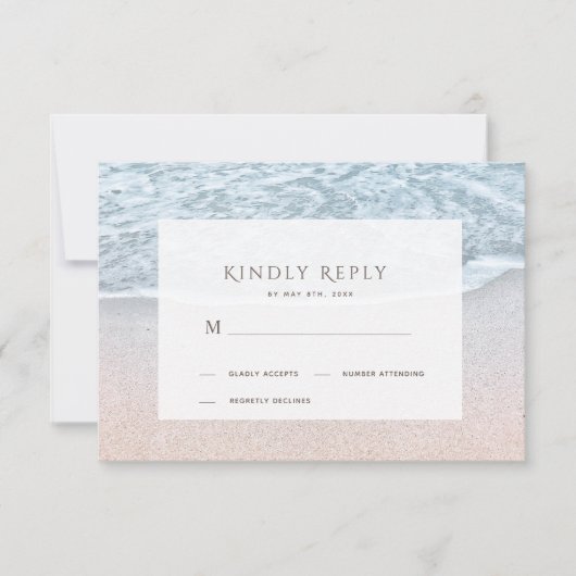 Blue Ocean & Sandy Beach Wedding UAWG RSVP Karte (Vorderseite)