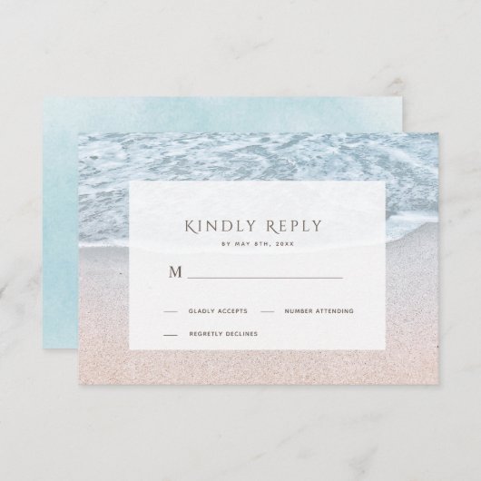 Blue Ocean & Sandy Beach Wedding UAWG RSVP Karte (Vorne/Hinten)