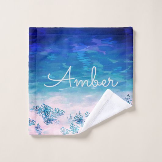 Blue Ocean Sea Beach Personalisiert Badhandtuch Set (Waschlappen)