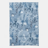 Blue Ocean Sea Life Monogram Kitchen Towel Geschirrtuch (Vertikal)