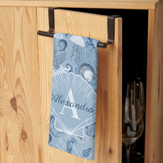 Blue Ocean Sea Life Monogram Kitchen Towel Geschirrtuch (Drittel gefaltet)