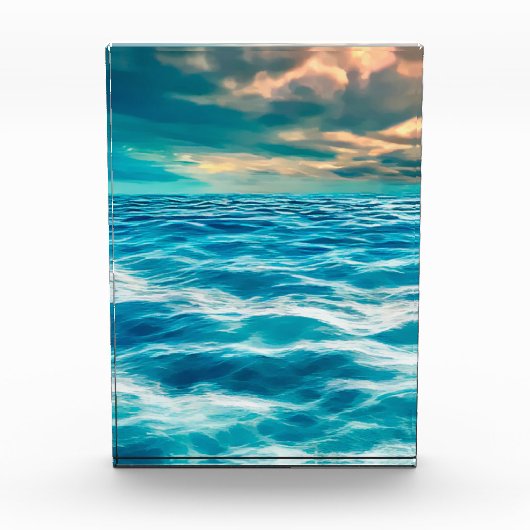 Blue Ocean Seascape Cloudy Sky Digital Malerei Fotoblock (Vorderseite)