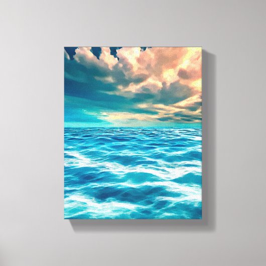 Blue Ocean Seascape Cloudy Sky Digital Malerei Leinwanddruck (Vorderseite)