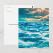 Blue Ocean Seascape Cloudy Sky Digital Malerei Postkarte (Vorne/Hinten)