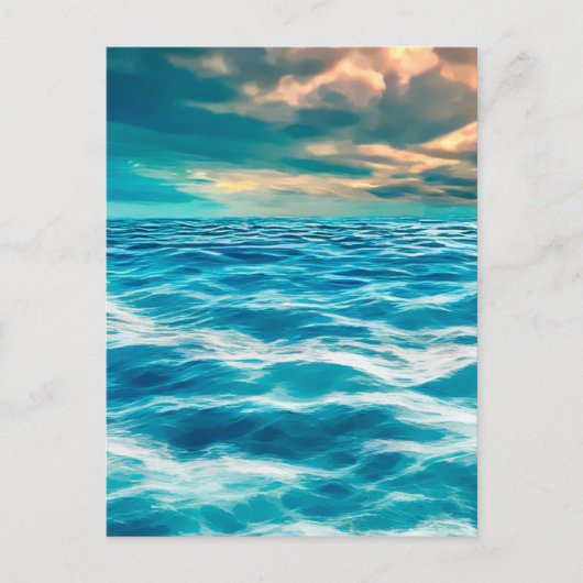Blue Ocean Seascape Cloudy Sky Digital Malerei Postkarte (Vorderseite)