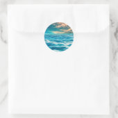 Blue Ocean Seascape Cloudy Sky Digital Malerei Runder Aufkleber (Tasche)