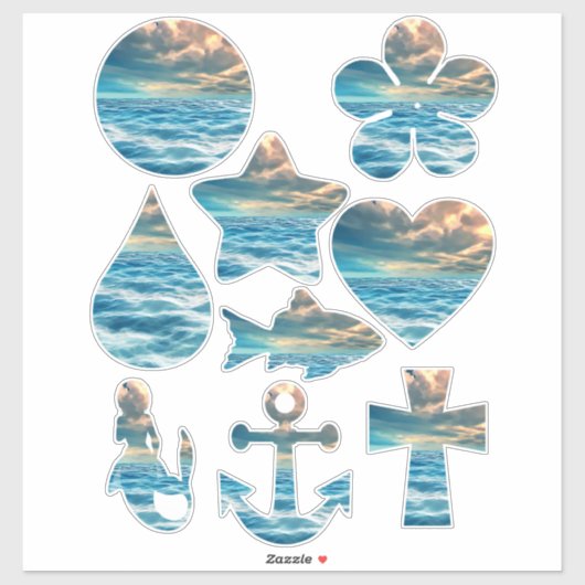 Blue Ocean Seascape Wolkenkratzer geometrische For Aufkleber (Blatt)