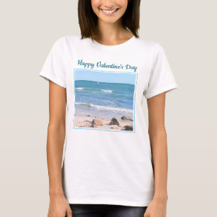 Blue Ocean Shore Valentinstag Beach One Foto T-Shirt