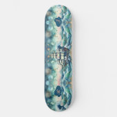 Blue Ocean Storm Ship Initials Monogram Whimsical Skateboard (Vorderseite)