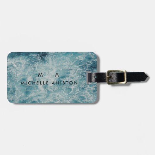 Blue Ocean Summer Beach Waves Monogram Custom Gepäckanhänger (Vorderseite horizontal)