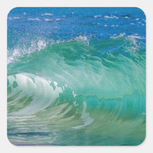 Blue Ocean Summer Beach Waves Quadratischer Aufkleber