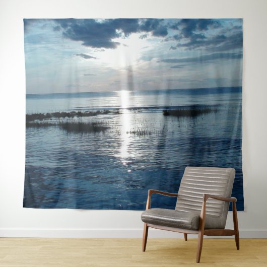 Blue Ocean Sunset Billows Clouds Tapestry Wandteppich (Beispiel (Horizontal))
