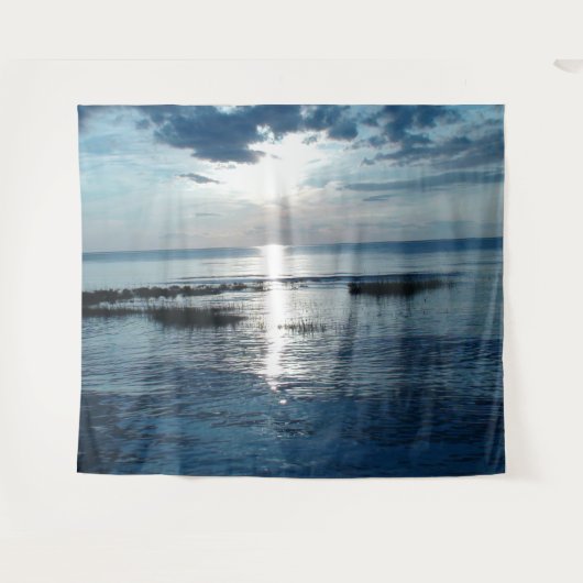 Blue Ocean Sunset Billows Clouds Tapestry Wandteppich (Vorderseite (Horizontal))