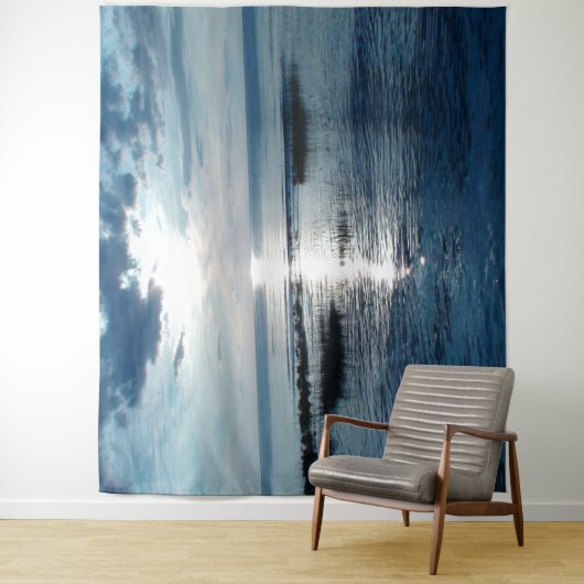 Blue Ocean Sunset Billows Clouds Tapestry Wandteppich (Beispiel)