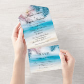 Blue Ocean Tropical Summer Palm Beach Hochzeit All In One Einladung (Abreißen)