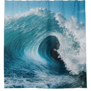 Blue Ocean Water Big Wave Surf Strand Duschvorhang
