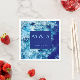 Blue Ocean Water Wedding Cocktail Napkin Serviette