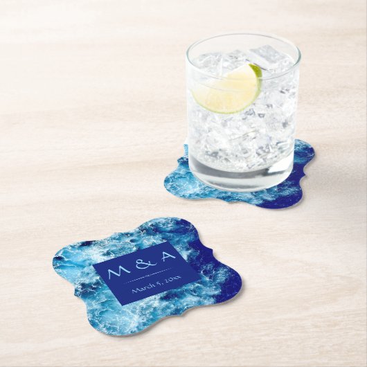 Blue Ocean Water Wedding Paper Untersetzer (Vor Ort)
