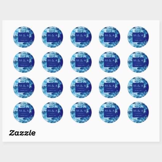 Blue Ocean Water Wedding Round Stickers (Blatt)