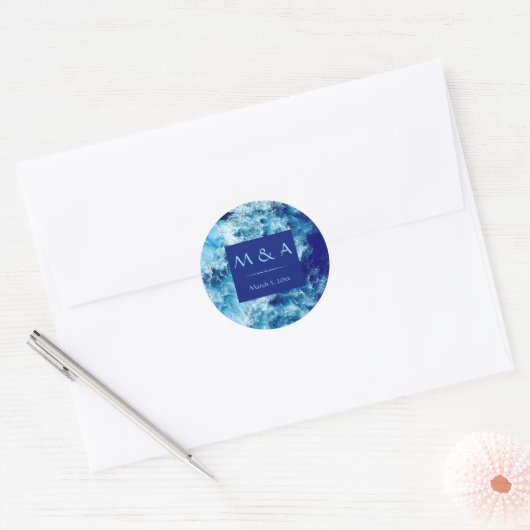 Blue Ocean Water Wedding Round Stickers (Umschlag)